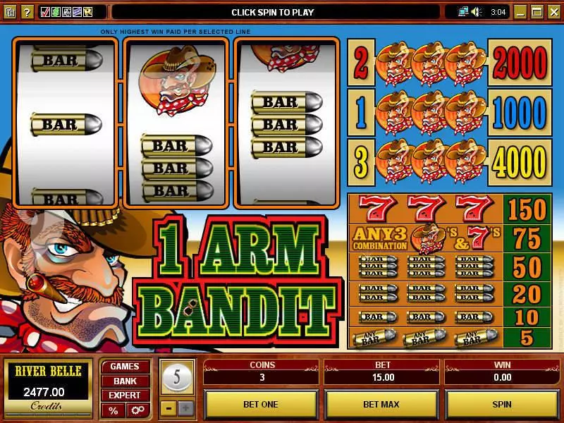Play 1 Arm Bandit Slot Main Screen Reels
