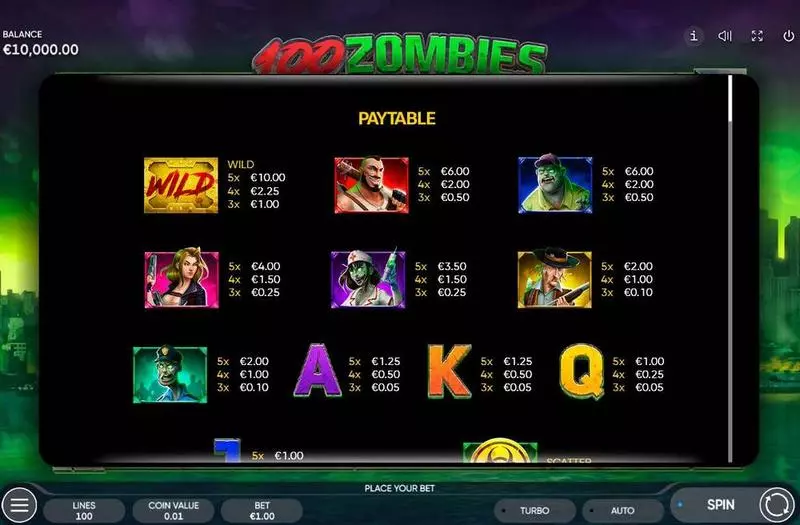 Play 100 Zombies Slot 