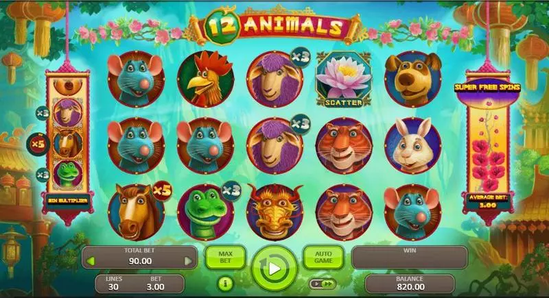 Play 12 Animals Slot Main Screen Reels