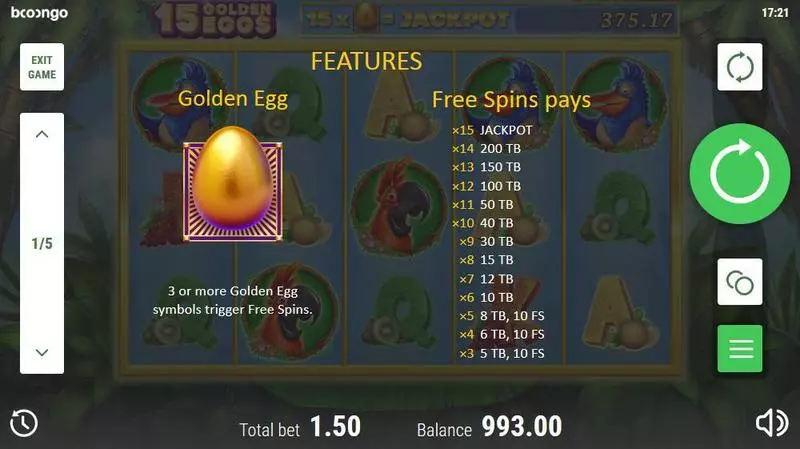Play 15 Golden Eggs Slot Free Spins Feature