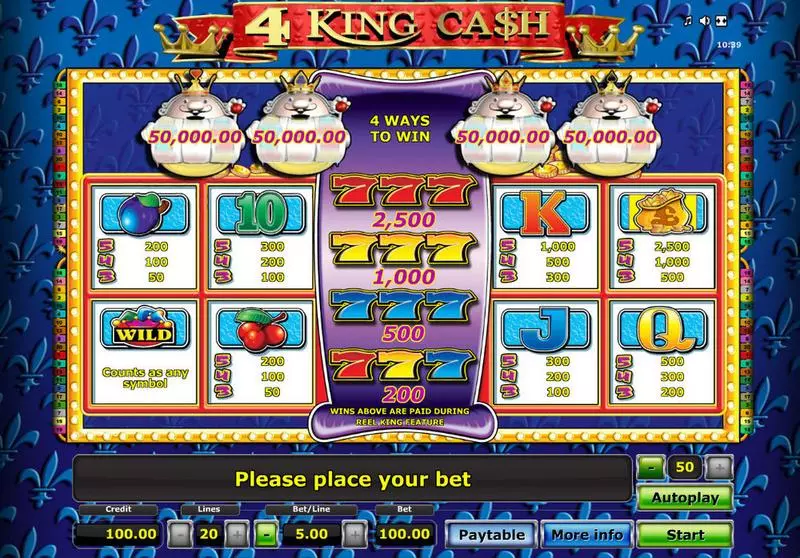 Play 4 King Ca$h Slot Info and Rules