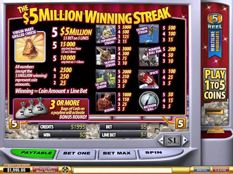 Play 5 Million Winning Streak Slot Info and Rules