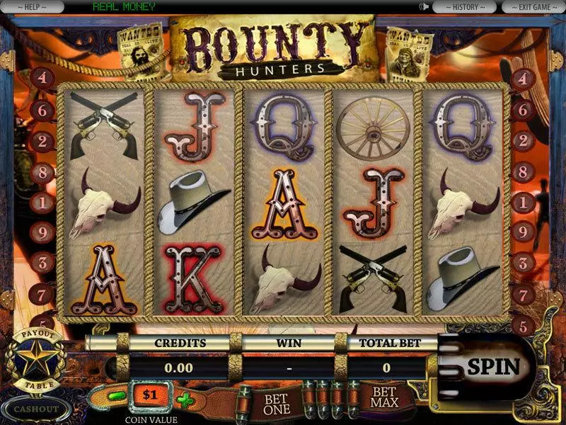 Play 5-Reel Bounty Hunter Slot Main Screen Reels