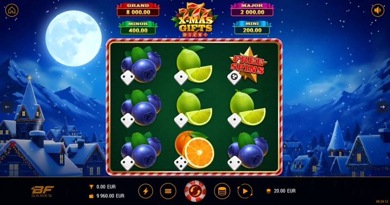 Play 777 X-Mas Gifts Dice Slot Main Screen Reels