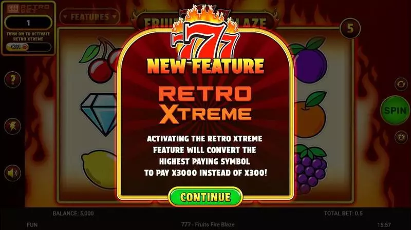 Play 777 – Fruits Fire Blaze Slot Introduction Screen