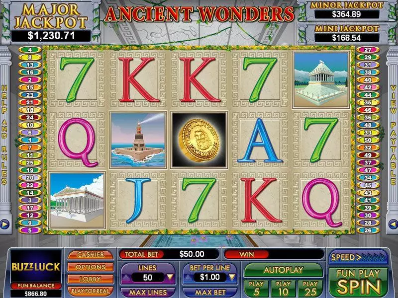 Play Ancient Wonders Slot Main Screen Reels