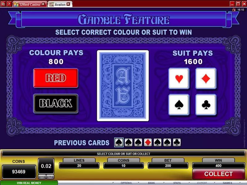 Play Avalon Slot Gamble Screen