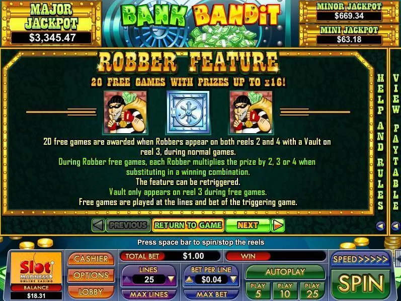Play Bank Bandit Slot Info and Rules