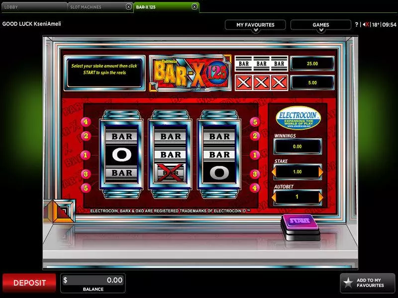 Play BAR-X 125 Slot Main Screen Reels