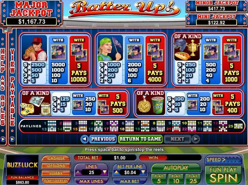 Play Batter Up Slot Info and Rules