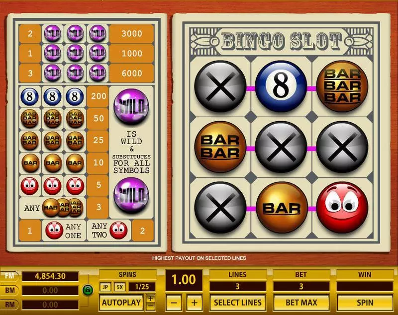 Play Bingo 3 Lines Slot Main Screen Reels