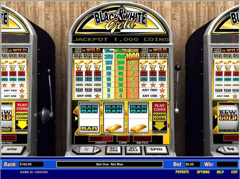 Play Black and White Gold 1 Line Slot Main Screen Reels