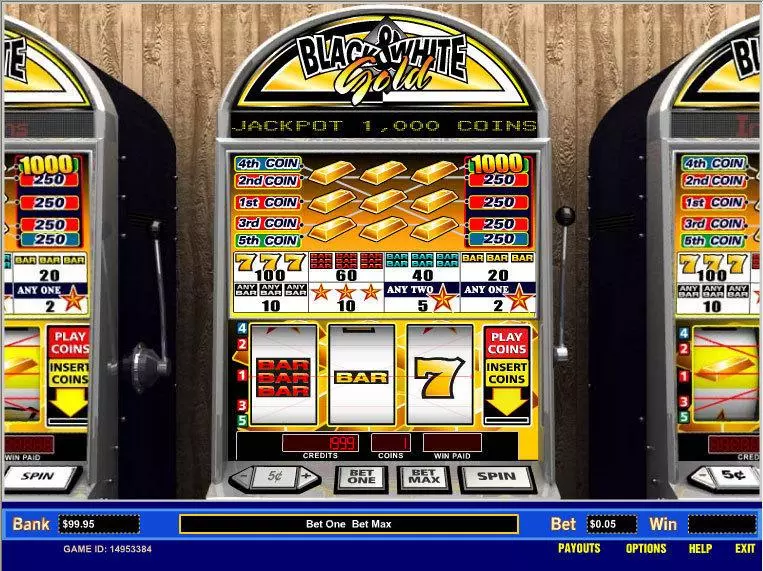 Play Black and White Gold 5 Line Slot Main Screen Reels