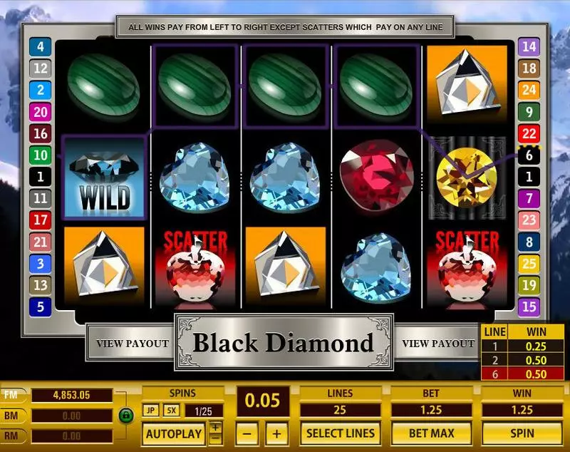 Play Black Diamond 25 Lines Slot Main Screen Reels