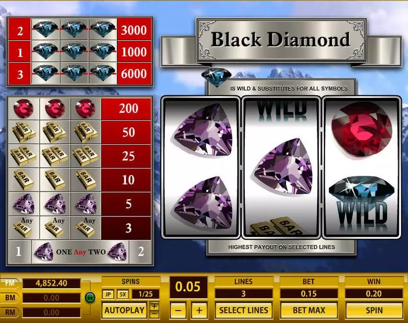 Play Black Diamond 3 Lines Slot Main Screen Reels