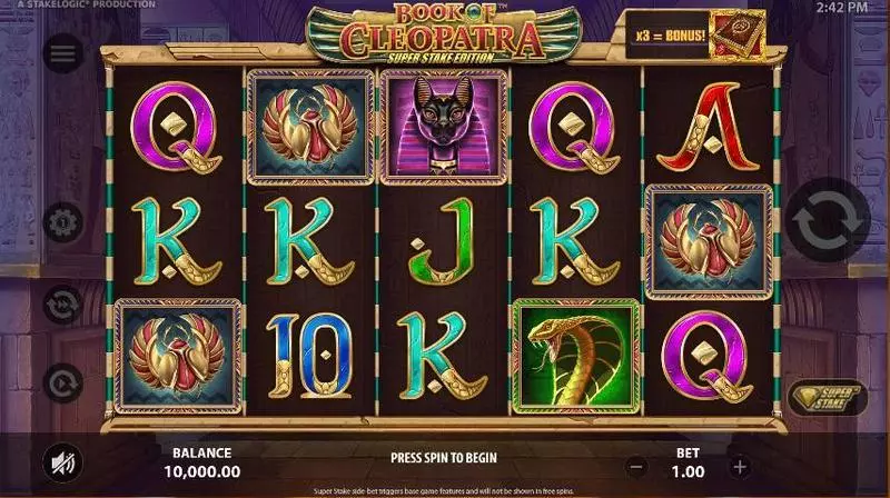 Play Book of Cleopatra Super Stake Edition Slot Main Screen Reels