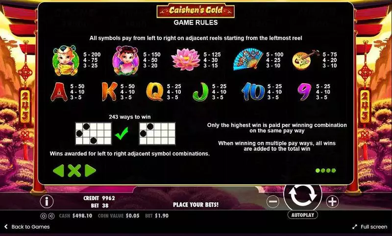 Play Caishen’s Gold Slot Info and Rules