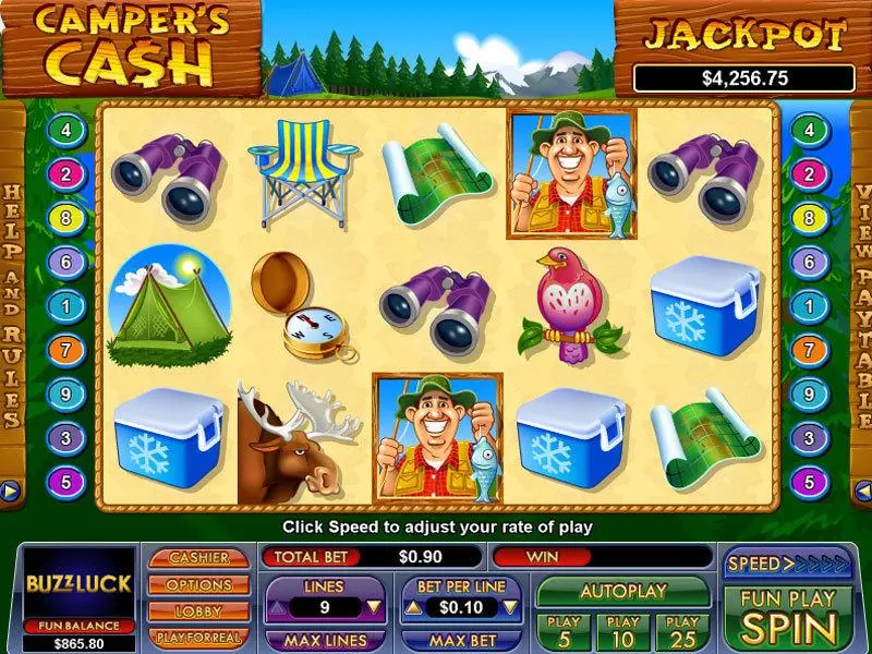 Play Camper's Cash Slot Main Screen Reels