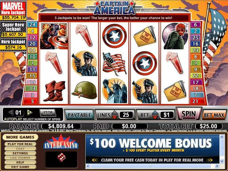 Play Captain America Slot Main Screen Reels