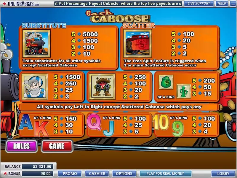 Play Cash Caboose Slot Info and Rules