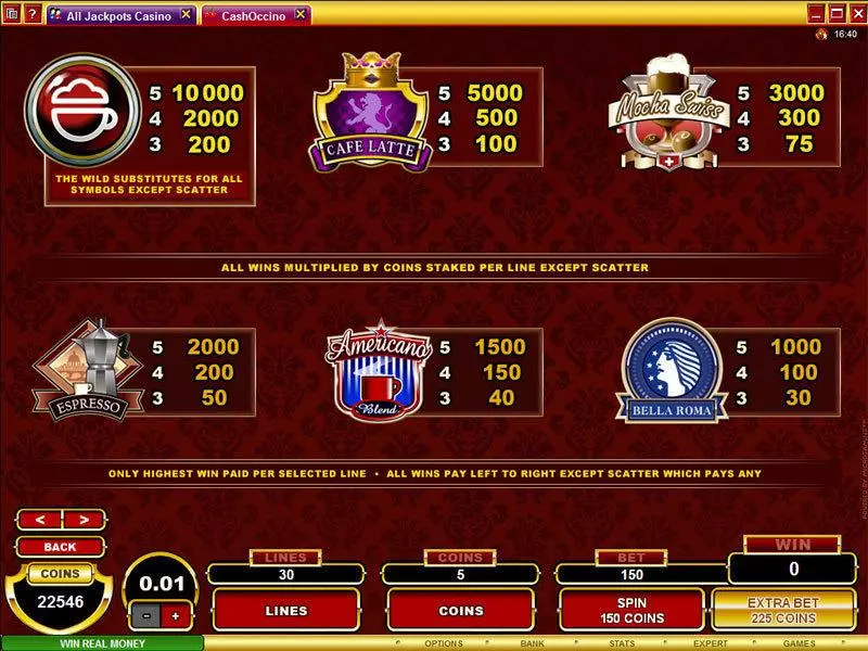 Play CashOccino Slot Info and Rules