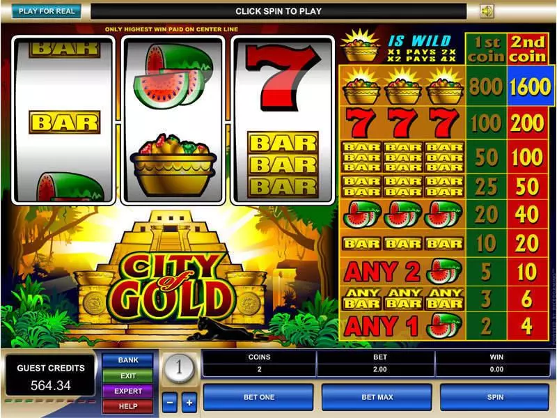 Play City of Gold Slot Main Screen Reels
