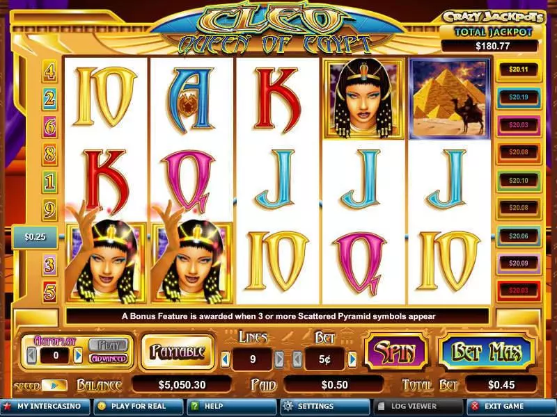 Play Cleo Queen of Egypt Slot Main Screen Reels