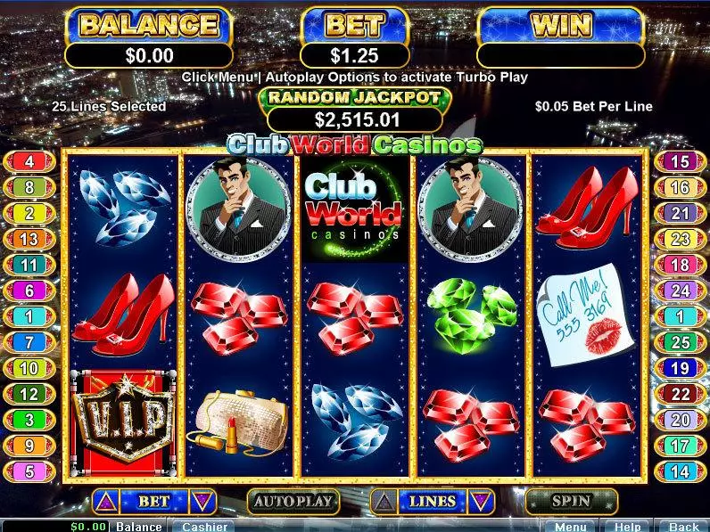Play Club World Casinos! Slot Main Screen Reels