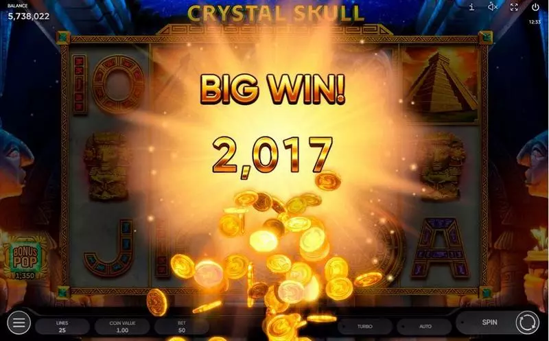 Play Crystal Skull Slot Winning Screenshot