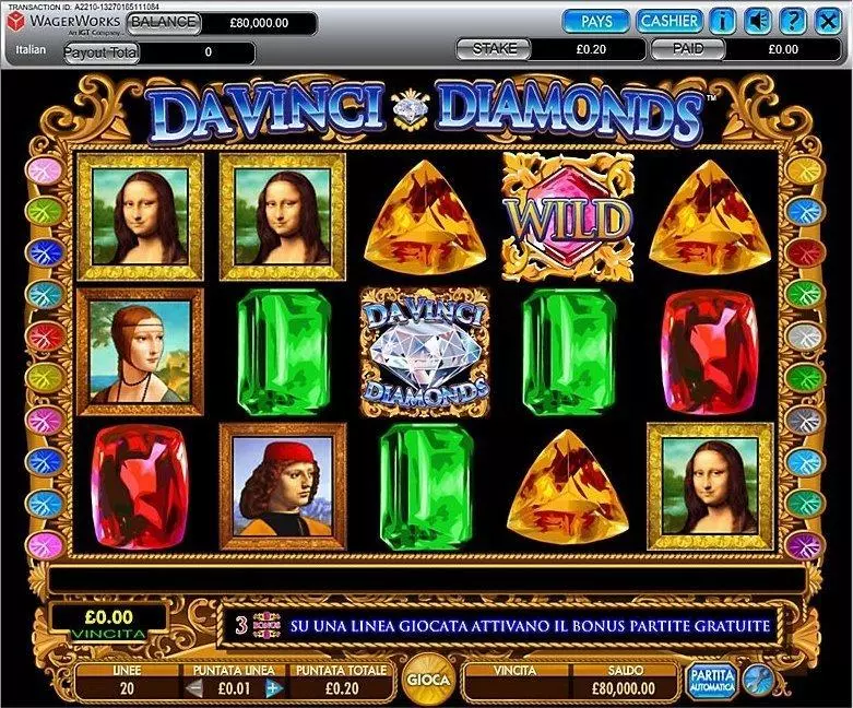 Play Da Vinci Diamonds Slot Introduction Screen