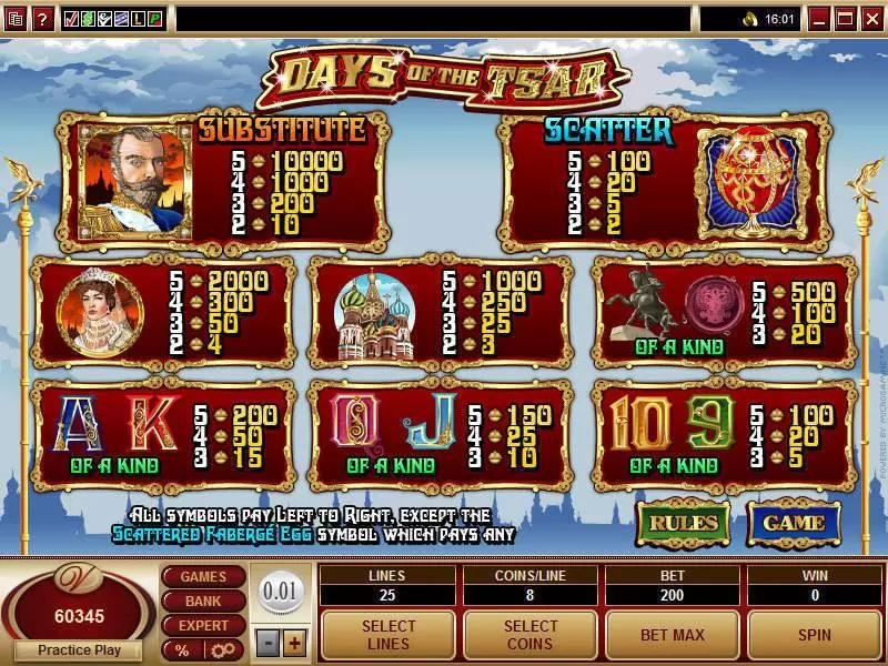 Play Days of the Tsar Slot Info and Rules