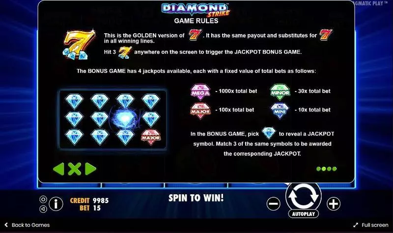 Play Diamond Strike Slot Bonus 1