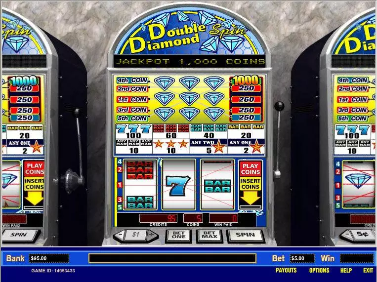 Play Double Diamond Spin 5 Line Slot Main Screen Reels