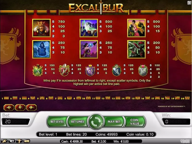 Play Excalibur Slot Info and Rules