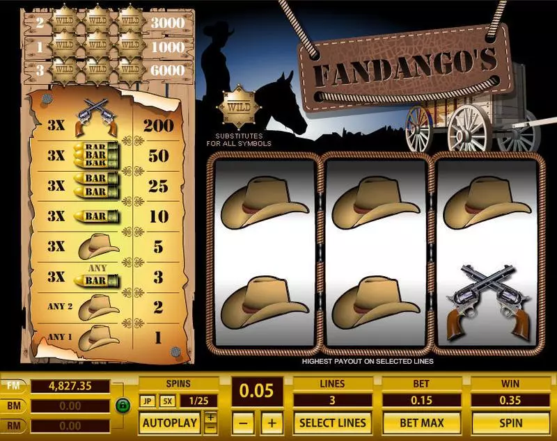 Play Fandango's 3 Lines Slot Main Screen Reels