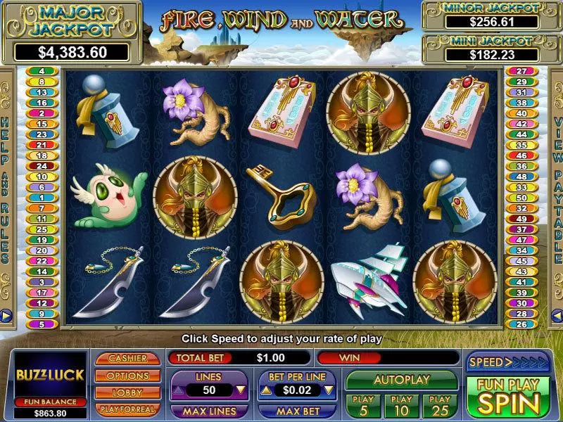 Play Fire, Wind and Water Slot Main Screen Reels