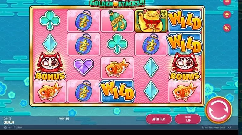 Play Fortune Cats Golden Stacks!! Slot Main Screen Reels