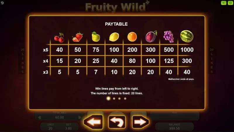 Play Fruity Wild Slot Paytable