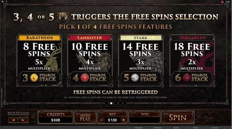 Play Game of Thrones - 15 Lines Slot Info and Rules