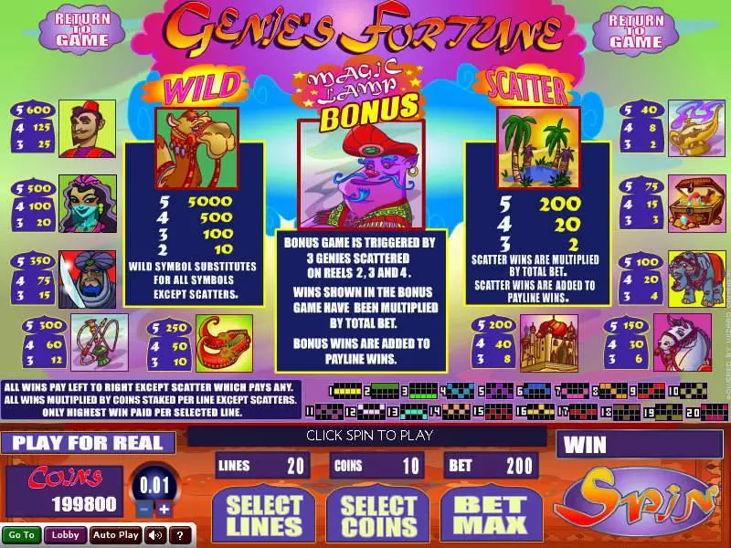 Play Genie's Fortune Slot Info and Rules