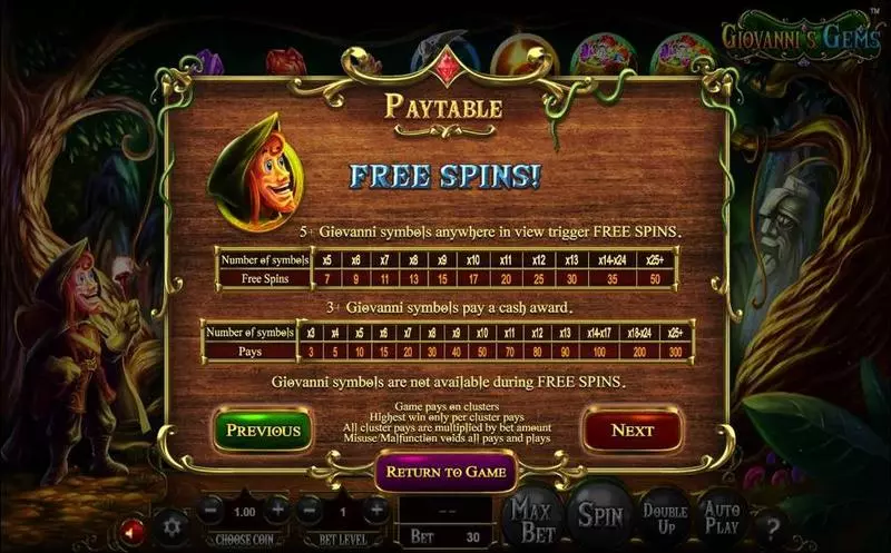 Play Giovanni's Gems Slot Free Spins Feature