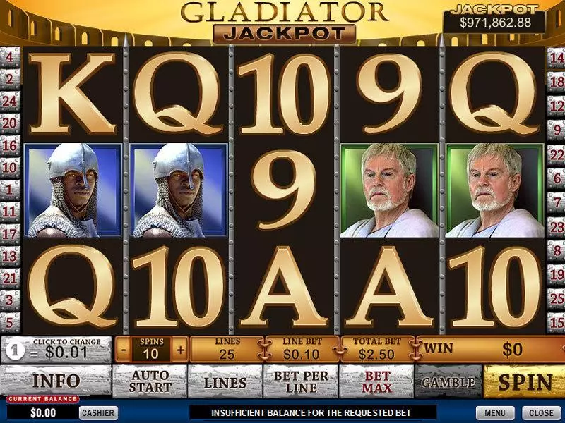 Play Gladiator Jackpot Slot Main Screen Reels