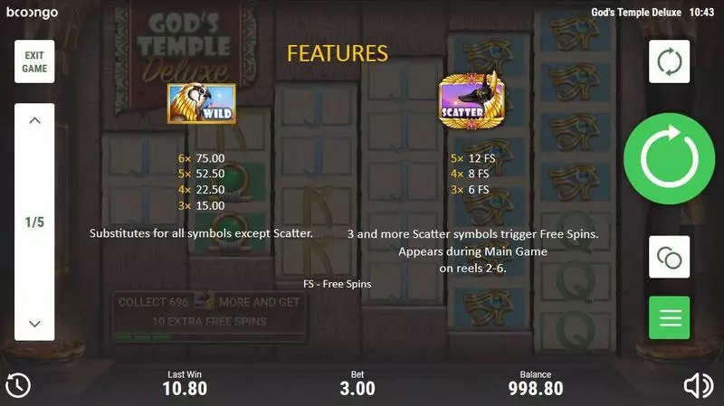 Play God's Temple Deluxe Slot Bonus 1
