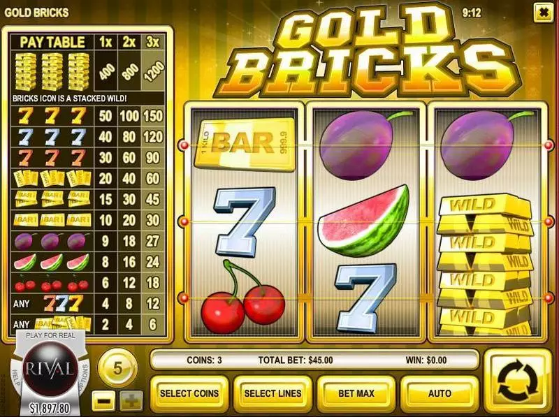 Play Gold Bricks Slot Main Screen Reels