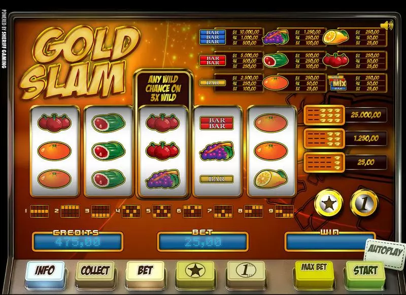 Play Gold Slam Slot Main Screen Reels