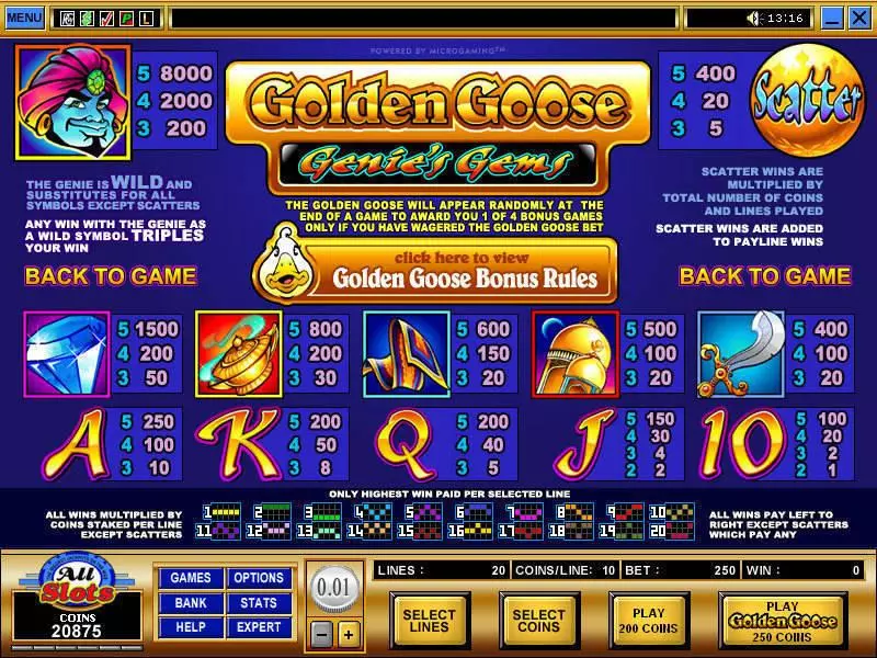 Play Golden Goose - Genie's Gems Slot Info and Rules