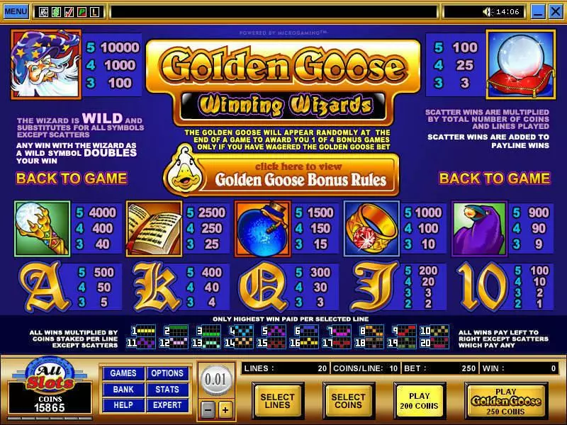 Play Golden Goose - Winning Wizards Slot Info and Rules