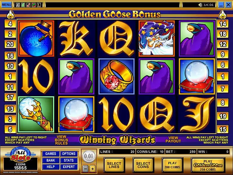 Play Golden Goose - Winning Wizards Slot Main Screen Reels