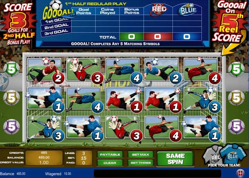 Play Gooal! Slot Main Screen Reels