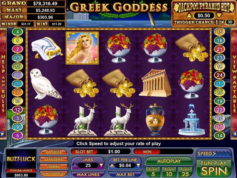 Play Greek Goddess Slot Main Screen Reels